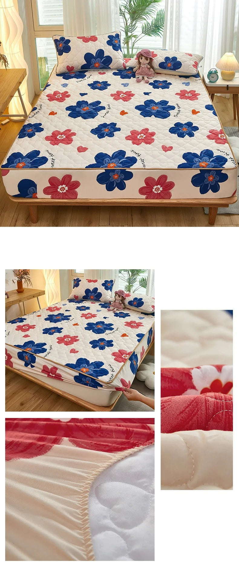 Printed Bedspread Bed 90/120/150/180cm Cover Thicken Bed Linen Sheets fundas de colchón Non-slip Mattress Covers (No Pillowcase).