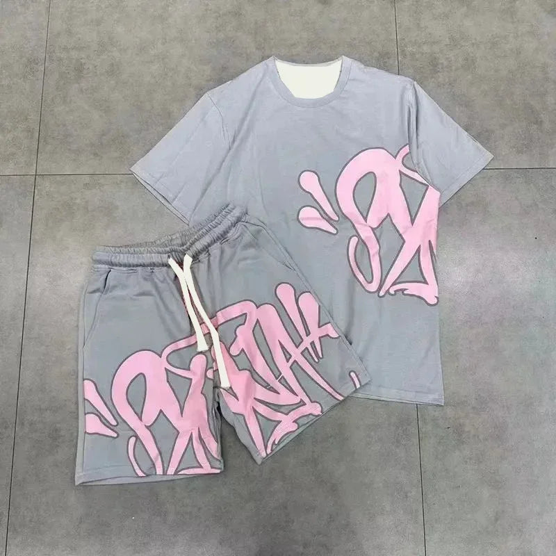 Men's Short Sleeve T-shirts Shorts Two Piece Sets Outdoor Run Training Clothing Summer Quick Drying Sweat-absorbing Sports Suit.