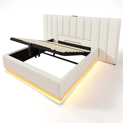 KOMHTOM Polsterbett, Stauraumbett mit LED und USB-C Ladefunktion, PU (Ohne Matratze und Nachttisch)