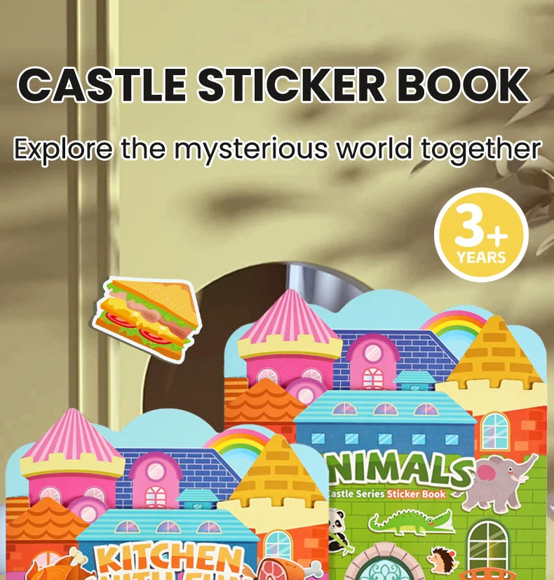 Kids' Reusable Castle Jelly Sticker Book Multi-Theme DIY Creative Jelly Stickers Portable Quiet Busy Book Montessori Sticker Toy.