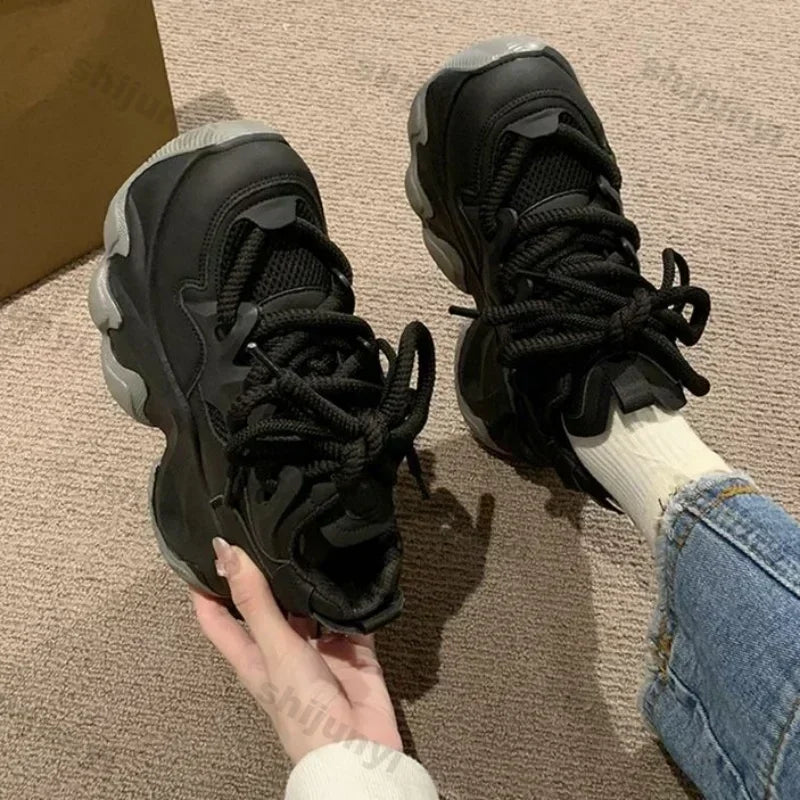 Women Chunky Platform Sneakers Women Autumn Fashion Breathable Mesh Sport Casual Sneakers Female Thick Bottom Vulcanized Shoes.
