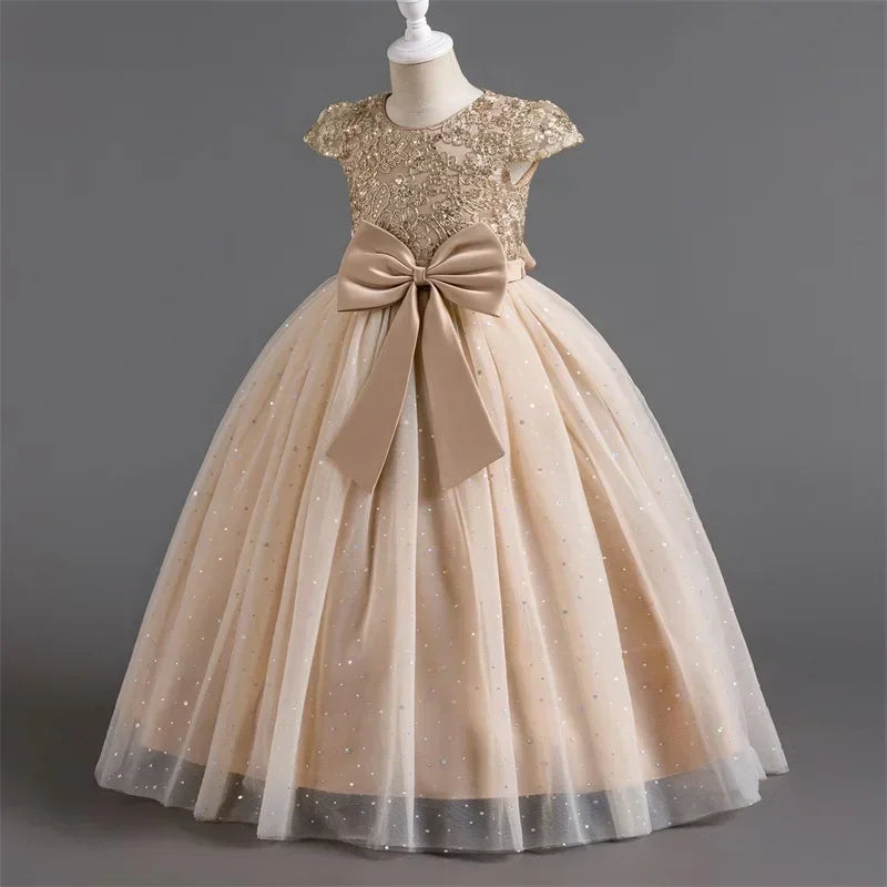Mädchen Abschlussfeier Bankett Stickerei Paillettenkleid Hochzeitskleid Party Blumenkind Performance und bodenlanges Kleid.