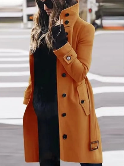 Winter drehen-unten Neck Woolen Jacke Mantel Outer Frauen Fashion Solid Langarm Einreiher Lose Wolle Mäntel Streetwear.