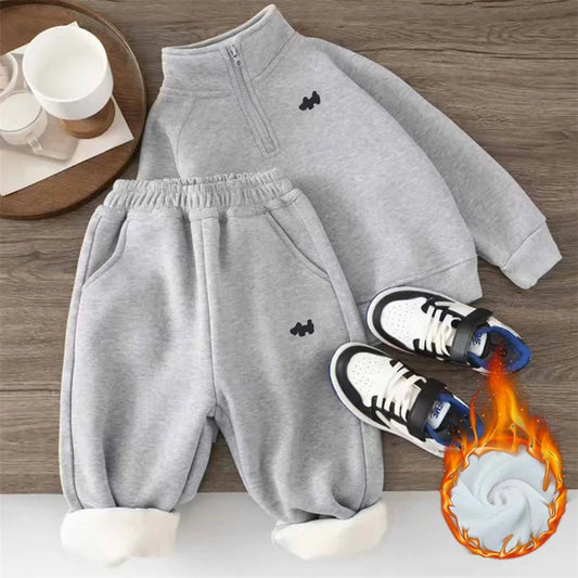 Children's Padded Suit Boys Thermal Set Girls Fleece Sweatshirt Pants 2Pcs Winter Warm Sports Outfits Kids Autumn Casual Clothes.