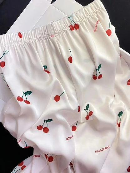 2023 frühling Herbst Neue Eis Seide 2 Stück Pyjamas für Frauen Mode Strickjacke frauen Pyjamas Süße Druck Loungewear Frauen set.