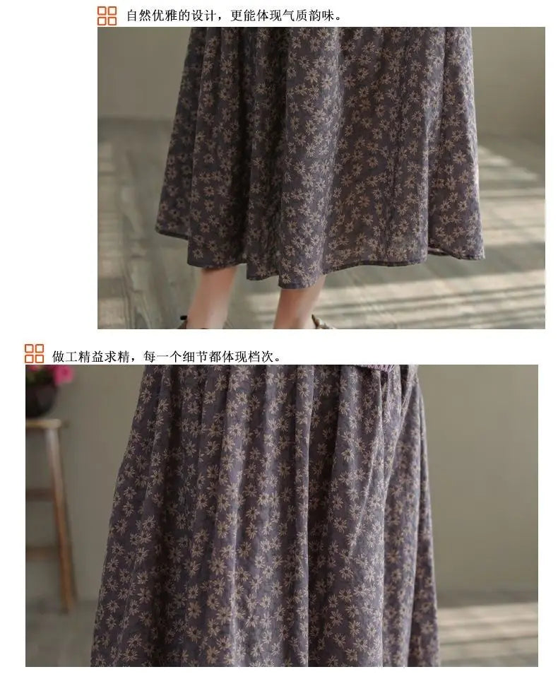 Women Casual Skirts New Arrival 2023 Autumn Vintage Style Floral Print Loose Comfortable Ladies Elegant A-line Long Skirt D536.