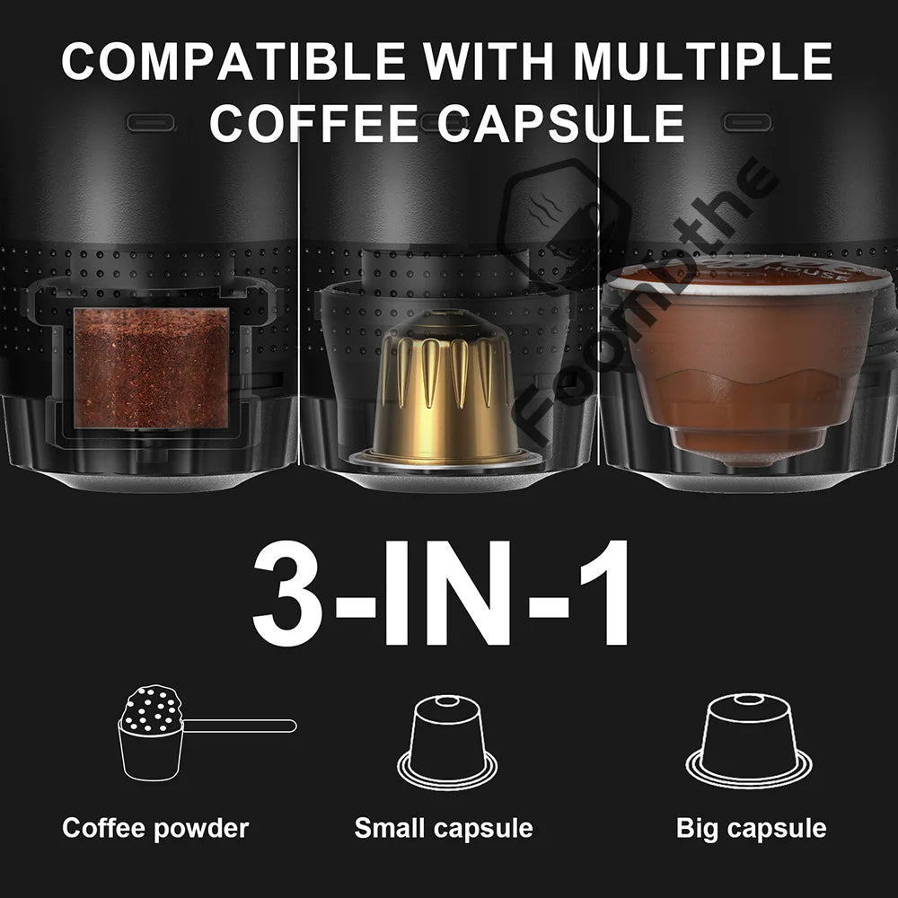 Wireless Electric Portable Espresso Coffee Machine for Car & Home Camping Coffee Maker 3-in-1 Capsule Powder Travel Coffee Maker.