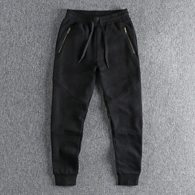 Autumn Winter American Retro Thick Sweatpants With Velvet Men's Pure Cotton Washed Heavyweight Knitted Sports Ankle-tied Pants.