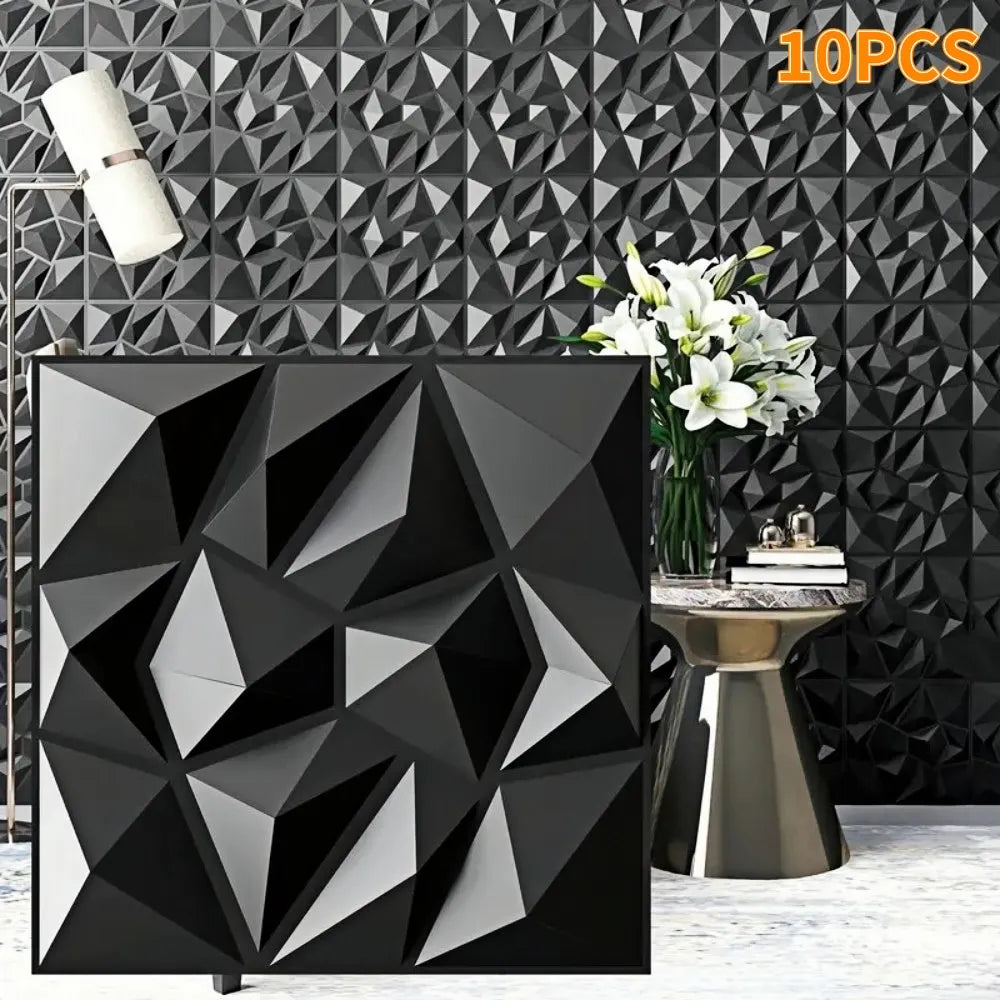 10pcs Diamond Design Decorated 3D Wallpanel, 30cmx30cm Matte White/Black, Diy Home Decoration Wallboard
