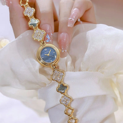 Women's Watch Lucky Four-Leaf Clover Bracelet Elegant Crystal Dress Watches for Women Fashion Luxury Small Quartz Ladies Clock.