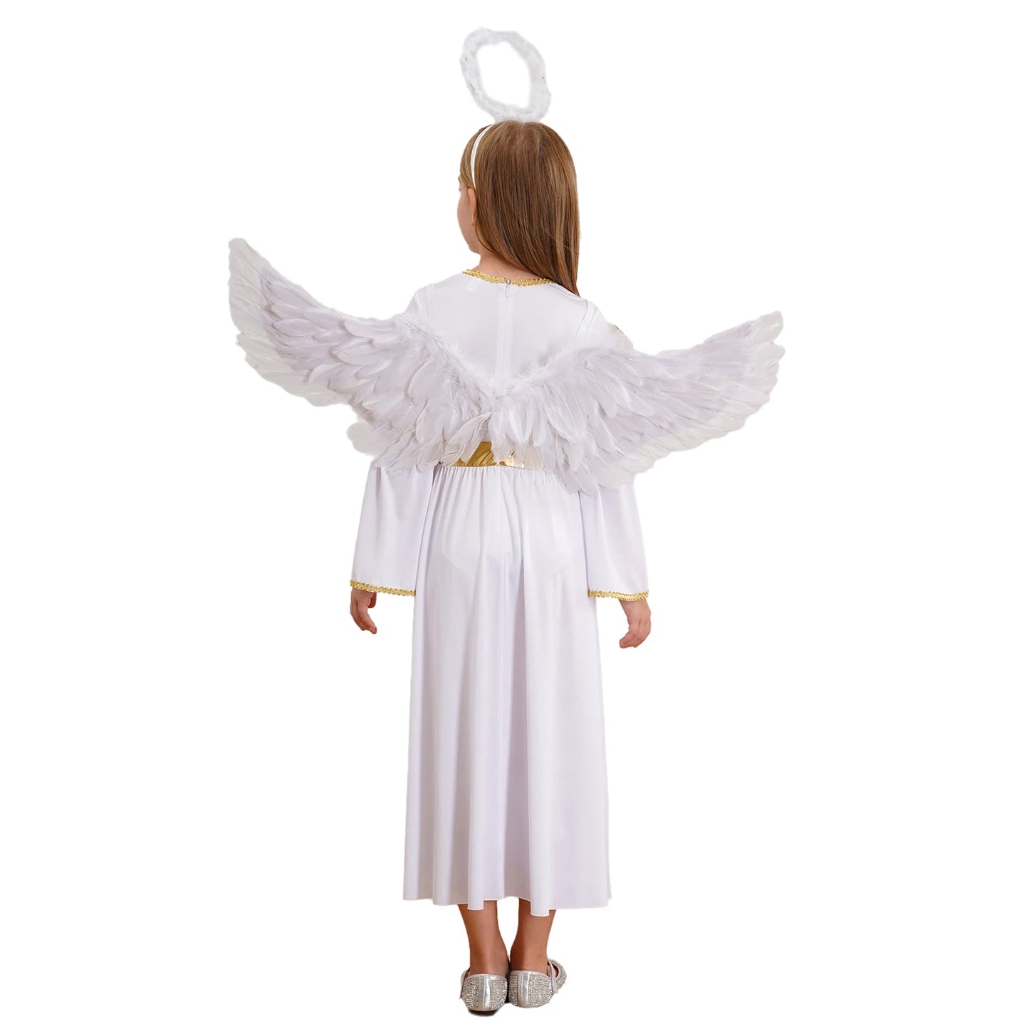 Kinder Mädchen Engel Kostüm Weiß Griechischer Gott Robe Halloween Cosplay Kleid Rollenspiel Karneval Performance Kleid mit Flügeln Dress Up.