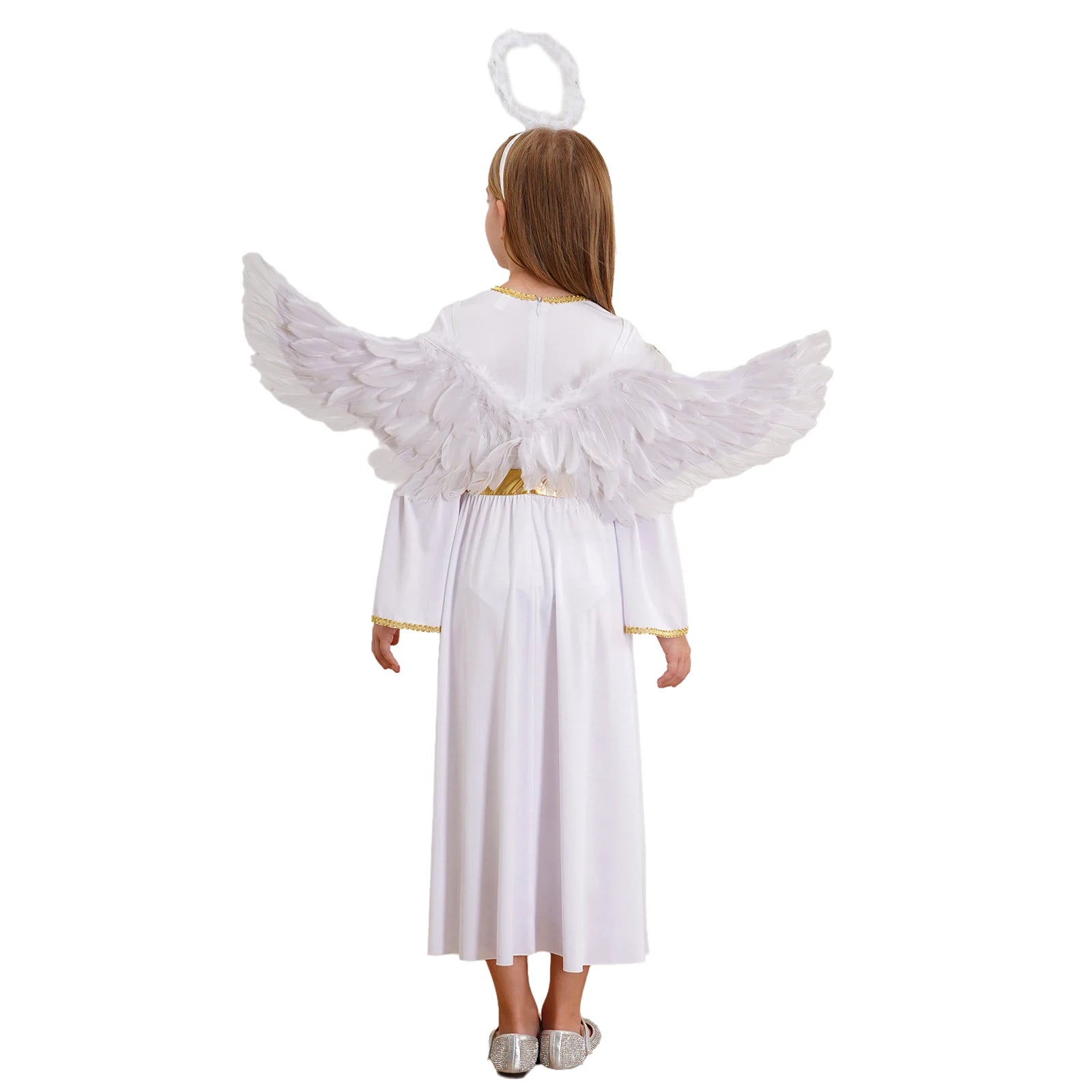 Kinder Mädchen Engel Kostüm Weiß Griechischer Gott Robe Halloween Cosplay Kleid Rollenspiel Karneval Performance Kleid mit Flügeln Dress Up.