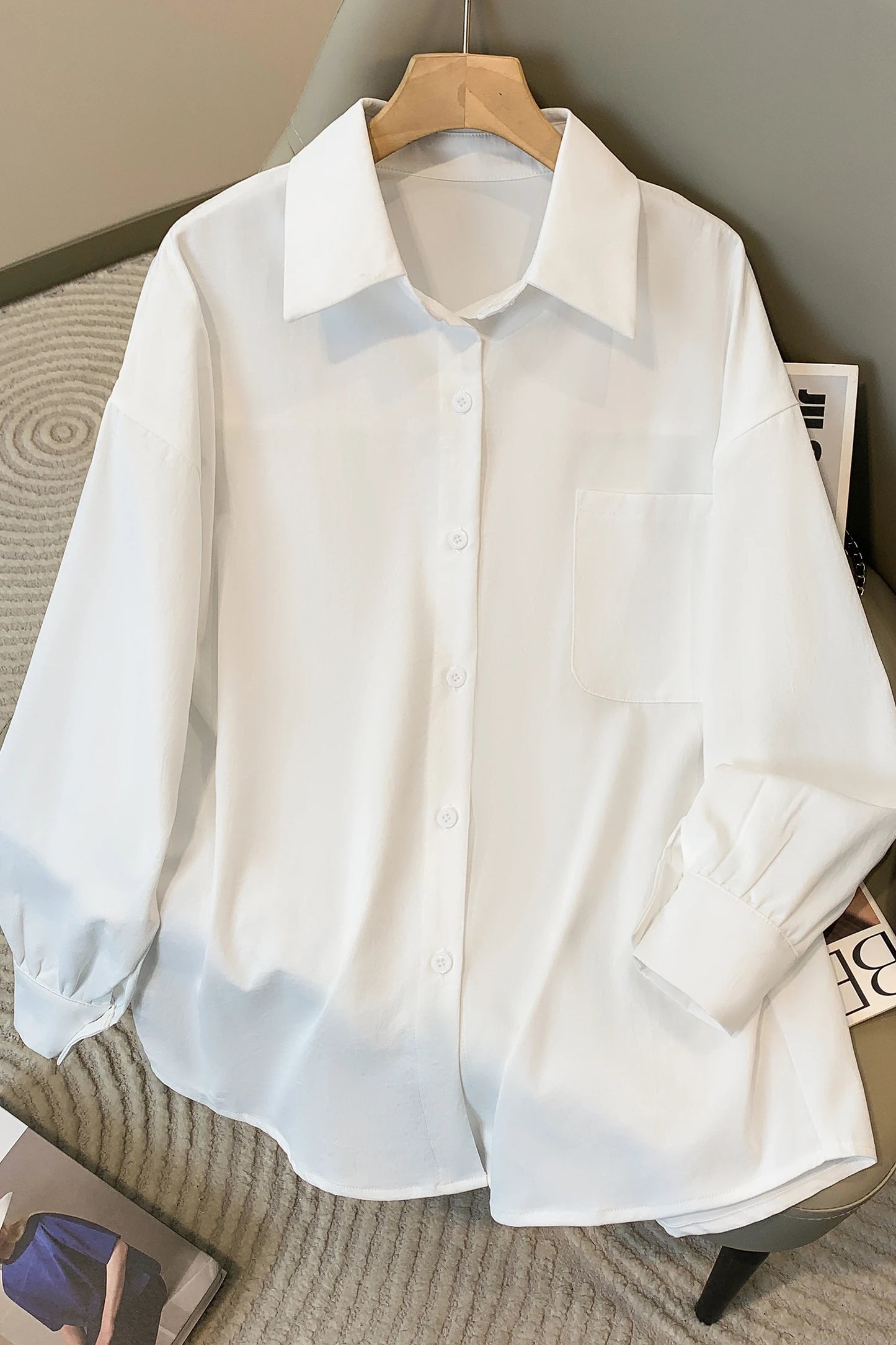 Plus Size Women's Blouses 2025 Spring Autumn Simple Lady Shirts Long Sleeve Big Pockets Shirt Loose Casual Tops