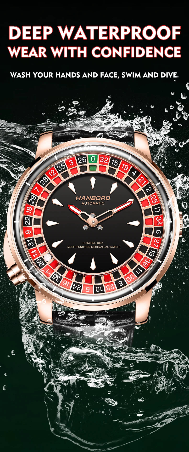 HANBORO men's fully automatic mechanical watch, roulette wheel, roulette wheel, men's watch 1001.