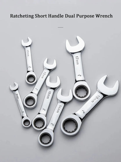 6–19 mm kurzer Griff, schneller Ratschenschlüssel, 72 Zähne, multifunktional, tragbar, kurz, Dual-Use-Pflaumenblüte, kleiner Schraubenschlüssel, Handwerkzeuge