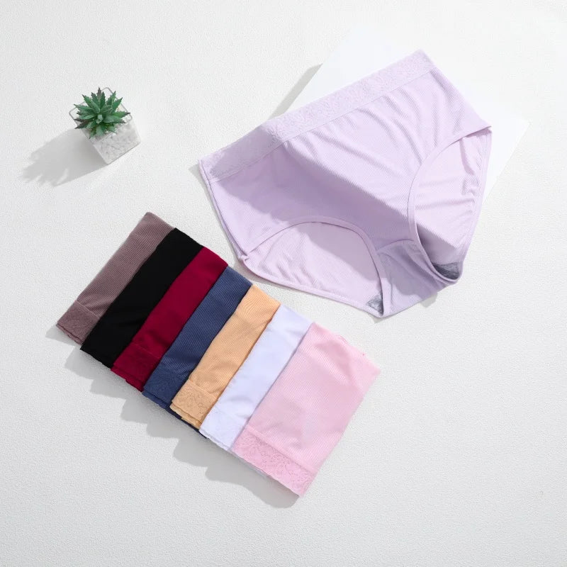 6PCS Women's Plus Size Lace Panties Seamless Solid Color Sport Cozy Physiological Underwear Female Breathable Elastic Lingerie.