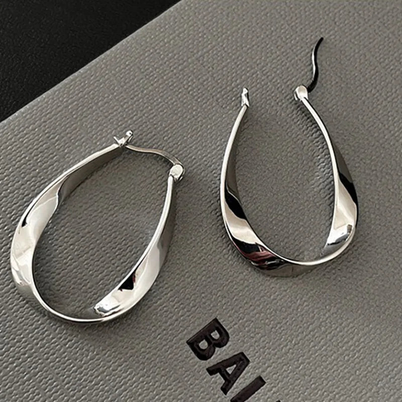 Silver Color Geometric Twisted Hoop Earrings for Women Mobius Strip Compact Earring Femininity Ear Euckle Jewelry Accessorie.