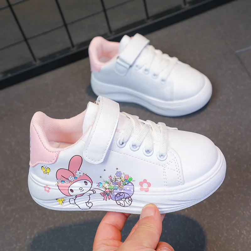 Baby Girls White Shoes Kids Casual Sneakers Cartoon Soft Breathable Fashion Children White PU Leather Shoes Size 26-37