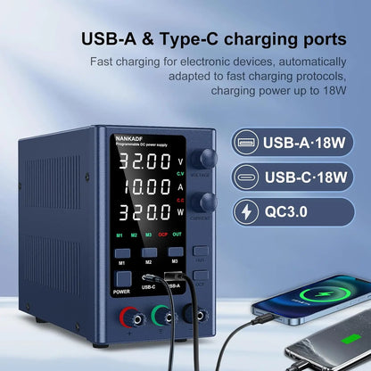 NANKADF Lab Bench Power Supply 30V 10A Switching Power Supply Unit 30V 5A  Adjustable Source 60V 5A Voltage Stabilizer 120V 3A.