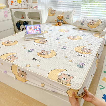 High Quilt Thicken Latex Cooling Mattress Cover Summer Cool Down Soft Bed Mat and Pillowcase Machine Washable Cold Feel Bed Pad.
