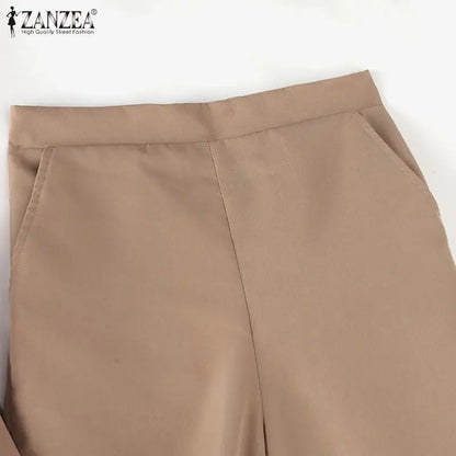 ZANZEA Fashion Women 3/4 Sleeve Embroidery Blouse Pants Sets Autumn 2PCS Floral Tracksuit Casual Loose Wide Leg Trousers Suits.