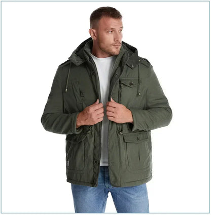 Men's Jacket WINTER USA SIZE Large SIZE Lamb Fleece JACKETS Hooded Cotton Thickened Multi Pocket Casual Mid length Coat