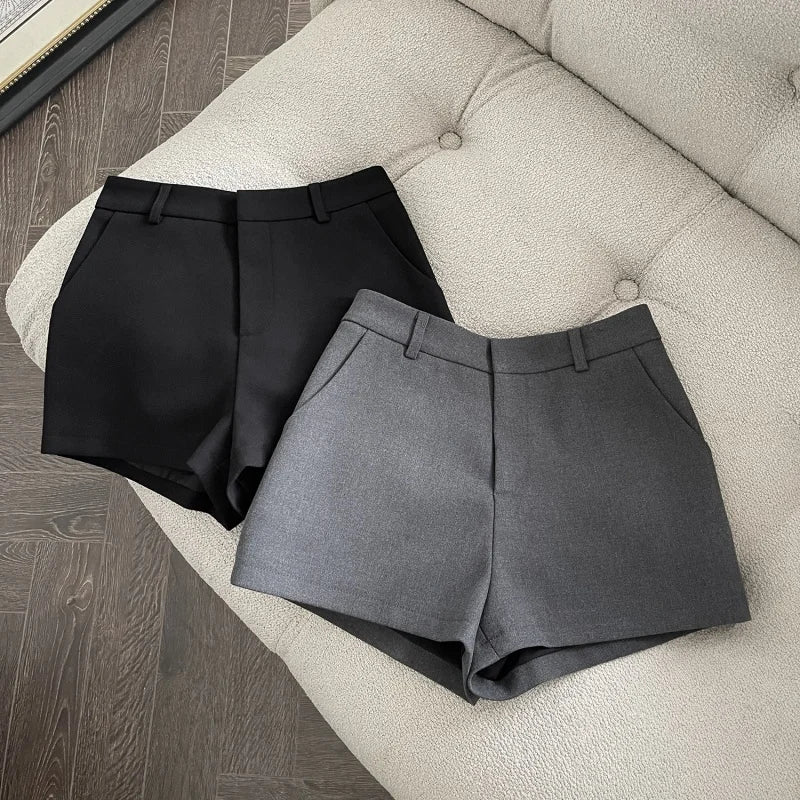 Elegant Solid A-Line Wide Leg Shorts Fashion Women 2025 New Summer High Waist Korean Pants Casual Office Lady Commute Outfits.