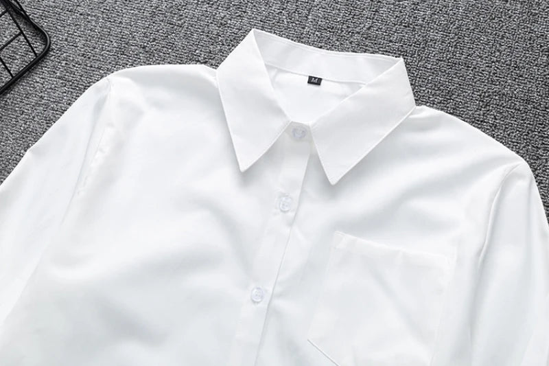 Zoki White Women Shirt Fashion Long Sleeve Casual Turn Down Collar Female Blouse Loose Pocket Button Office Ladies Elegant Tops