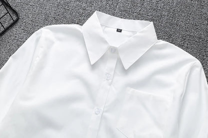 Zoki White Women Shirt Fashion Long Sleeve Casual Turn Down Collar Female Blouse Loose Pocket Button Office Ladies Elegant Tops