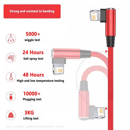 For Gaming Elbow Fast Charger Cable for iPhone 14 8 7 6S Plus 13 12 mini 11 Pro XS Max XR X 90 Degree Braided USB Charging Cable.