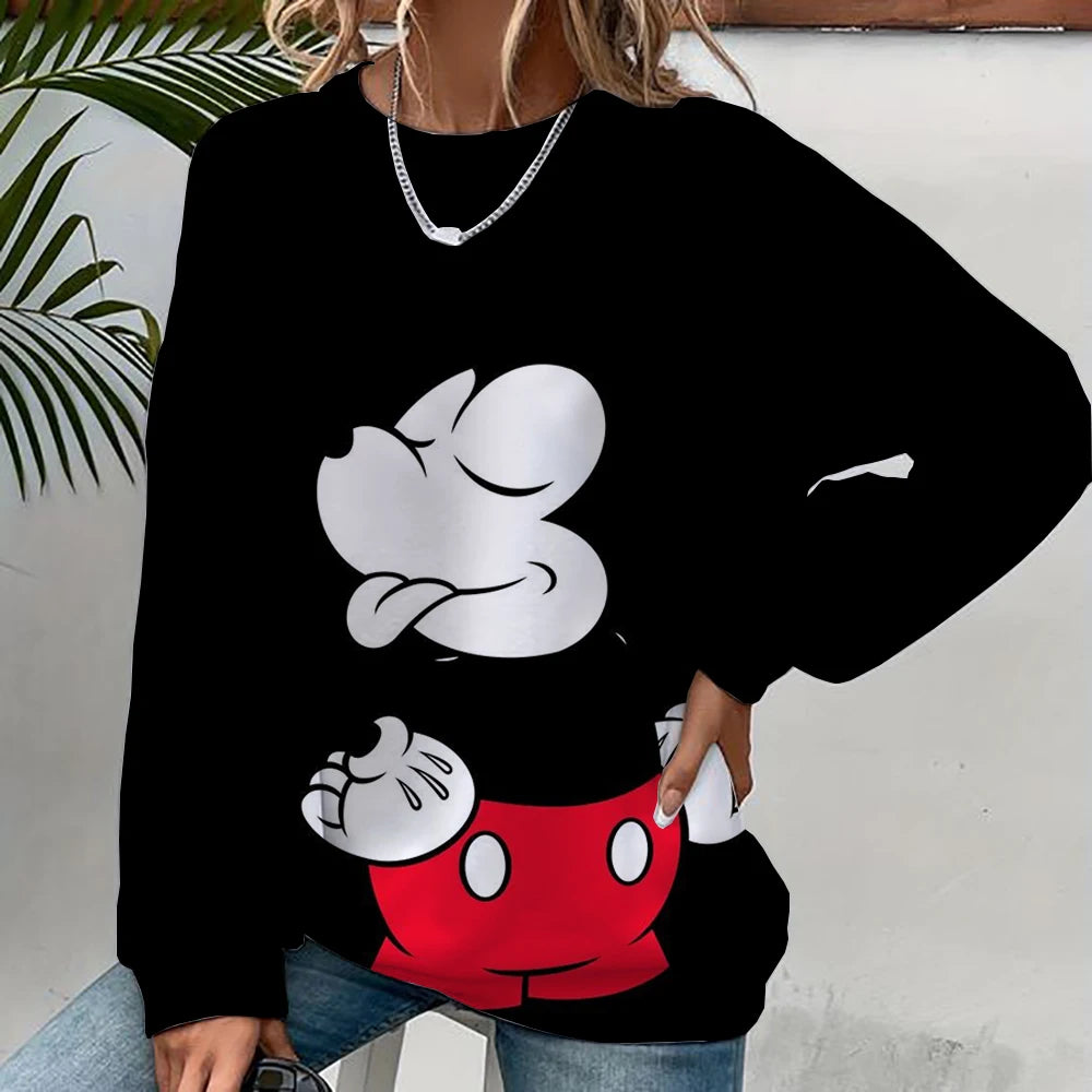 Damen-Sweatshirt mit Mickey-Mouse-Aufdruck, High-Street-Damen-Hoodie, Kleidung mit Y2K-Muster, lässiger Rundhalspullover.