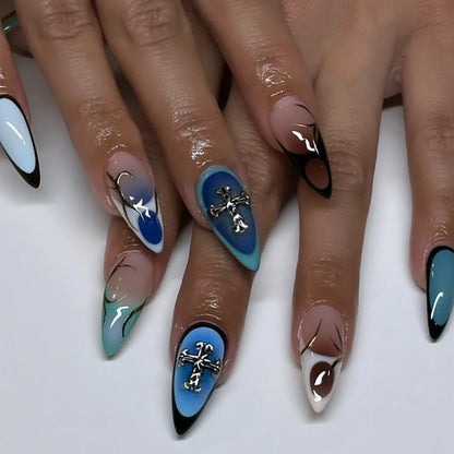 24pcs Sliver Spider Design Fake Nail Halloween Gothic Punk False Nail Tips Wearable European Heavy Metal Almond Press on Nails.