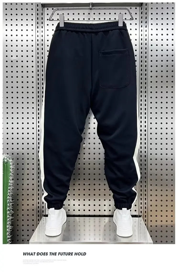 Fashionable Striped Color Blocking Sweatpants 2024 Autumn/Winter Men's New Casual Ankle Pants Patchwork Warm Harem Trousers.