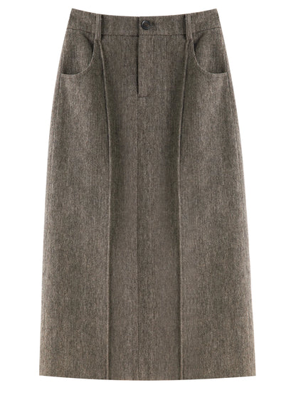 ZIQIAO Retro Mid-length Straight Skirt for Women 2025 Autumn and Winter New Slit Woolen Skirt Commuting Soft Warm British Style.