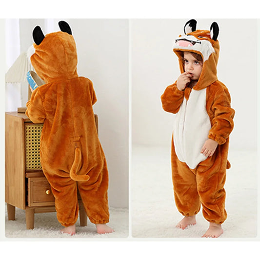Lächeln Tiger Stram pler Baby Junge Mädchen Pyjama Neugeborene Bebe Kleidung niedlichen Bodysuit Flanell warme einteilige Winter Halloween Tier Outfit.