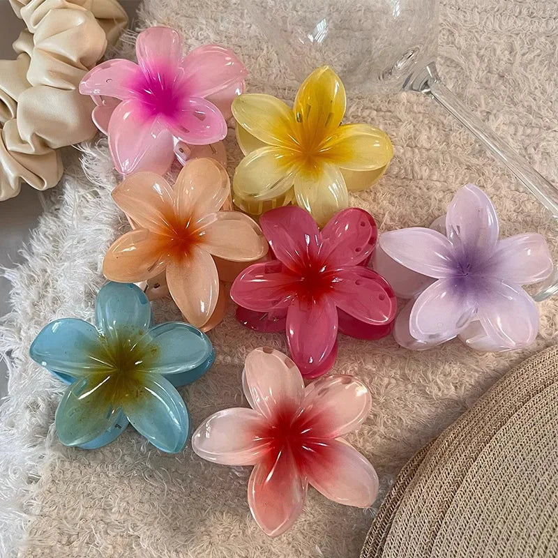 New Hawaiian Gradient Hair Clips Women Flower Hair Claws Shark Hairpins Vacation Beach Style Hairpins Hair Accessories.