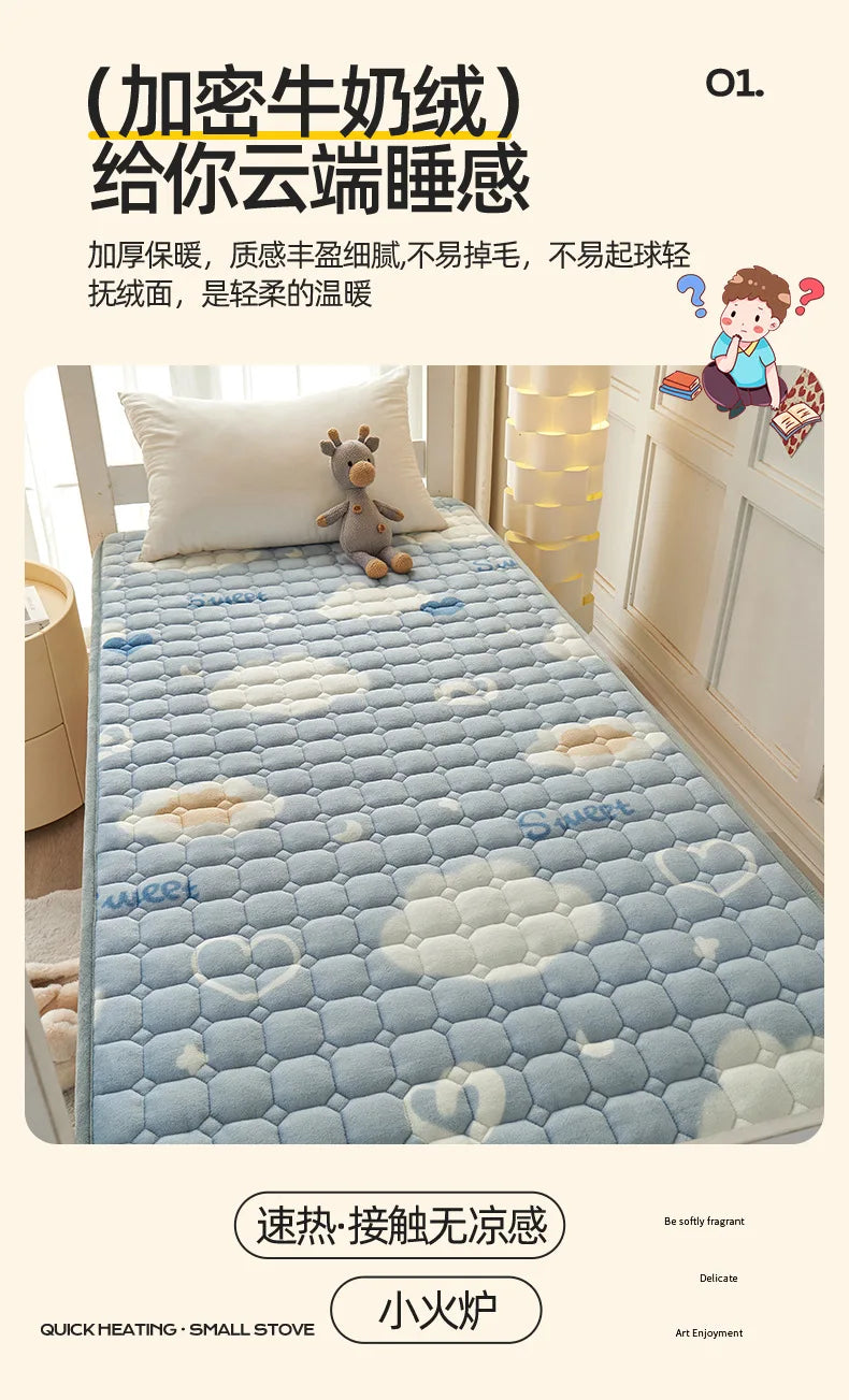 Winter Dormitory Soft Mattress Toppers Thick Warm Coral Velvet Bed Sheet Non-slip Mattress Cover Thin Bed Pad Tatami Floor Mat.