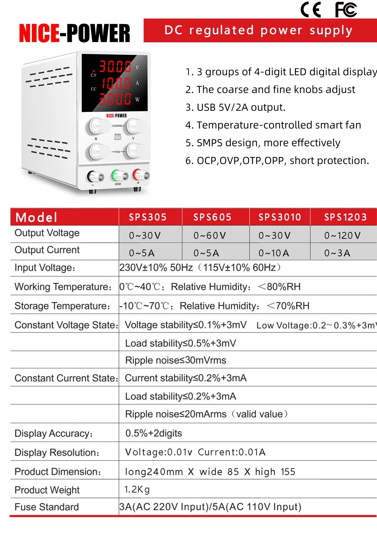 DC Lab Power Supply 30V 10A Adjustable Power Source For Phone Repair 24V 48V 72V Switching Power Supply Battery Fast Charging.