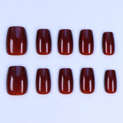 10PCS S/M/L red cat eye short square fake nailsart set with removable fake nails for festivals.