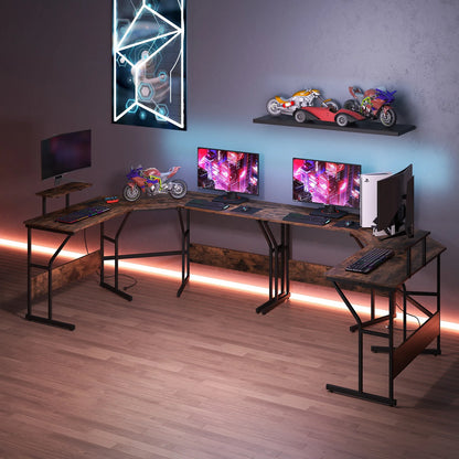 Schreibtisch L-Form, reversibler Eckschreibtisch mit Monitorständer und Ladestation, Ecktisch, Gaming Computertisch, Bürotisch