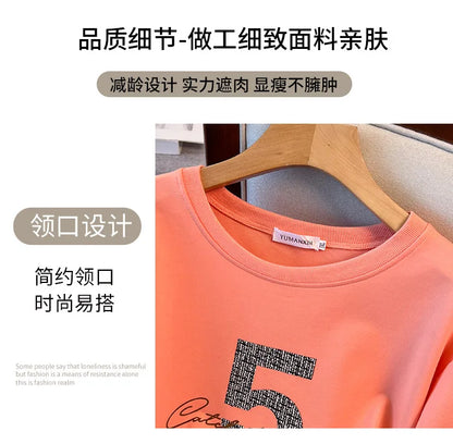 175kg plus size Damen büste Frühling Herbst loser Rundhals ausschnitt bedrucktes Langarm-Sweatshirt schwarz orange 5xl 6xl 7xl 8xl 9xl.