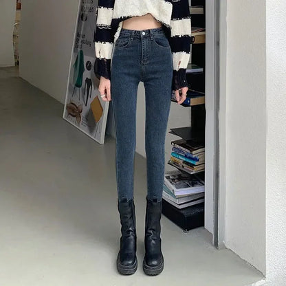 High-waisted Slimming Women's Jeans Fashionable Skinny Denim Pants Spring New Style.