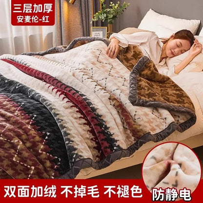 Printing Blanket Quilt Winter Keep Warm Double-deck Thickening Soft Comfortable Multiple Specifications Add Velvet Siesta Sheet