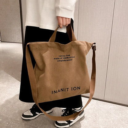 Japanese Canvas Men's and Women's Simple Cross-body Bag Wash Canvas Thick Handbag Large Capacity Arts Students Package Satchel.