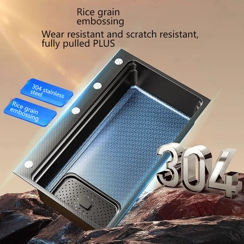 Stainless Steel Kitchen Sink Gray Household Large Single Slot Wash Vegetables and Dish Basin Multifunctional Dish Basin Sink