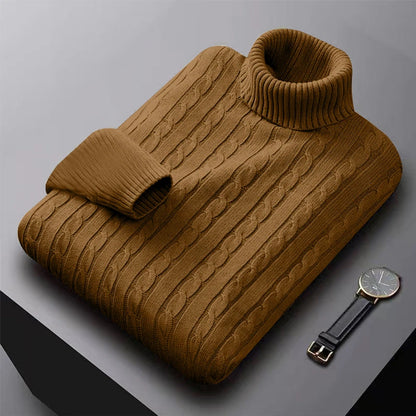 2025 New Men's High Neck Sweater Solid Color Pullover Knitted Warm Casual Turtleneck Sweatwear Woolen Mens Winter Outdoor Tops.