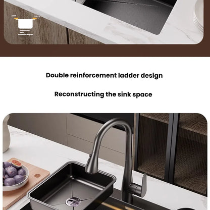 Stainless Steel Kitchen Sink Household Rice Grain Pattern Large Single Slot Wear Resistant Wash Dish Bowl Countertop Basin