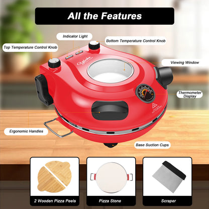 12-Zoll-Elektro-Pizzaofen für den Innenbereich, Arbeitsplattenhersteller mit Keramiksteinen, erhitzt bis zu 420 ℃   für köstliche, gebackene Pizzeria-Steine