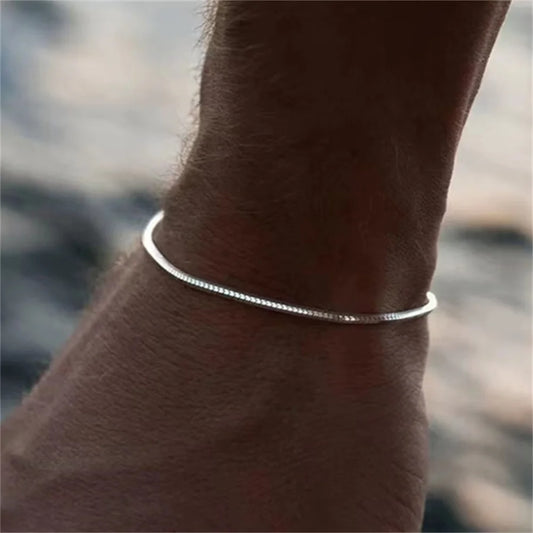 Simple MEN Stainless Steel Square Snake Bone Chain Bracelet Hip-Hop Jewelry Trendy Party Accessories Bracelet For Women.
