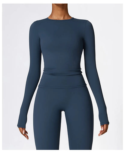 NCLAGEN Yoga Shirts For Women Long Sleeve Winter Fitness Running Gym Clothes Workout Dry Fit Breathable High Elastic Sports Top.